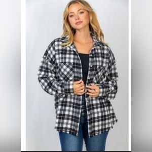 White Birch curved hem plaid shirt